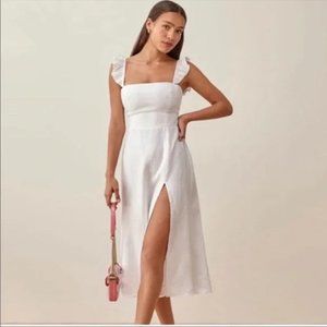 NWT Reformation Spaulding Linen Ruffle Dress in White Size 4